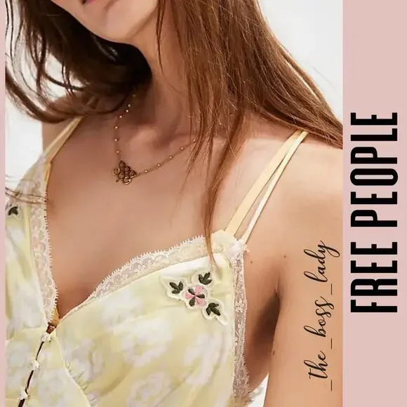 Free People satin cami top lace floral embroidered boho femme XS - Picture 3 of 8